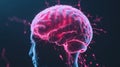 3D render showcasing human brain illuminated with vibrant pink hues, surrounded by dynamic light trails, symbolizing neural