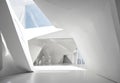 creative modern architecture, white structure with white walls and floor, 3d render Royalty Free Stock Photo