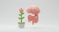 Brain-Gut Connection - Flower, Brain, and Intestines Illustrating Health Royalty Free Stock Photo