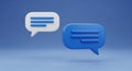 Two 3D speech bubbles with blue and white colors floating on a blue background chat message Royalty Free Stock Photo