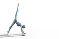 3D render of a silver bald female gymnast on a white background doing a handstand. Royalty Free Stock Photo