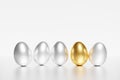3d render of silver and gold easter eggs on a white background Royalty Free Stock Photo