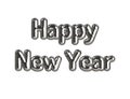 3D render of silver Happy New Year message with balloons on the white background