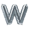 3D Render of silver inflatable foil balloon letter W. Party decoration element