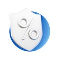 3d render silver loan percent icon isolated in blue circle. 3d rendering credit percentage symbol in blue circle. 3d