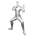 3d silver stickman doing karate stance moves