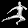 3d Render Silver Stickman - Karate Kicking Pose, performs flying kicks