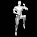 3d Render Silver Stickman - Karate Pose, doing a Standing Position with One Leg Raised