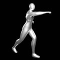 3d Render Silver Stickman - Karate Punching Pose Doing a Straight Forward Punch