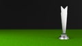 3D Render Silver Winner Trophy Cup On Black And Green Grass Background And Copy