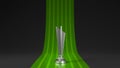 3D Render Silver Winner Trophy Cup Over Green Stripe On Black Background And Copy