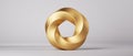 3d render, simple geometric shape, unique abstract object. Golden twisted torus, donut design element isolated on white background