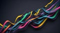 3d render, simple neon background, abstract wallpaper with wavy ribbon, colorful gradient