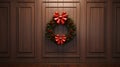 3D Render Simple Wreath with a Red Bow Hanging, Christmas Wreath, Festive Decor, Holiday