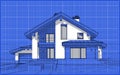 3D render sketch of modern cozy house in chalet style Royalty Free Stock Photo