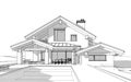 3D render sketch of modern cozy house in chalet style