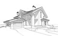 3D render sketch of modern cozy house in chalet style