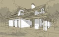 3D render sketch of modern cozy house in chalet style