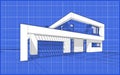3D render sketch of modern cozy house Royalty Free Stock Photo