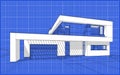 3D render sketch of modern cozy house Royalty Free Stock Photo