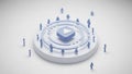3D Render of Small Figures Arranged in Circles Around a Play Button Icon people tiny Royalty Free Stock Photo
