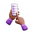 3d render smartphone in black hands with finger