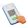 Smartphone displaying qr code with finger touching scan button isolated on white background Royalty Free Stock Photo
