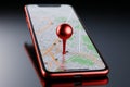 3D render of a smartphone with a red map pointer icon Royalty Free Stock Photo