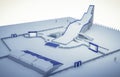 3d illustration of a Snowboard and freestyle Ramp