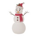3D render snowman in a hat with fur and holly leaves and red scarf. Festive decoration for Christmas and New Year cards Royalty Free Stock Photo