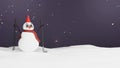 3D Render Of Snowman Holding Ice Hockey Sticks And Copy Space Against Snowfall