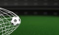 3D Render Soccer Ball Hitting The Back Of The Net Against Playground