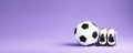 3D Render Of Soccer Ball With Whistle, Sports Shoes And Copy Space On Violet