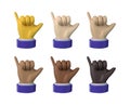 3d render. Social call hand icons with various skin tones in cartoon vector style