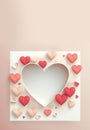 3D Render, Soft Color Paper Cut Heart Shape