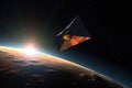 3d render of solar sail satellite orbiting a distant planet Royalty Free Stock Photo