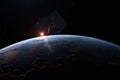 3d render of solar sail satellite orbiting a distant planet Royalty Free Stock Photo