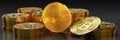 3d render of some physical golden bitcoins