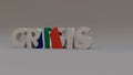 realistic South african flag on crisis lettering, 3d render