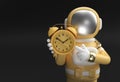 3d Render Spaceman Astronaut with Alarm Clock 3d illustration Design Royalty Free Stock Photo