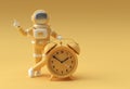 3d Render Spaceman Astronaut with Alarm Clock 3d illustration Design Royalty Free Stock Photo