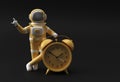 3d Render Spaceman Astronaut with Alarm Clock 3d illustration Design Royalty Free Stock Photo