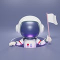 3D render spaceman astronaut emerge from the hole on moon , cartoon character astronaut on a tiny planet in hole and and holding Royalty Free Stock Photo