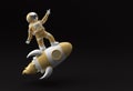3d Render Spaceman Astronaut Flying with Rocket 3d illustration Design Royalty Free Stock Photo