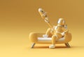 3d Render Spaceman Astronaut Sitting on Sofa with Flying Rocket 3d illustration Design Royalty Free Stock Photo