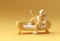 3d Render Spaceman Astronaut Sitting on Sofa with Flying Rocket 3d illustration Design Royalty Free Stock Photo