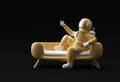 3d Render Spaceman Astronaut Sitting on Sofa with Flying Rocket 3d illustration Design Royalty Free Stock Photo