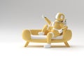 3d Render Spaceman Astronaut Sitting on Sofa with Flying Rocket 3d illustration Design Royalty Free Stock Photo