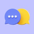 3D render speech bubble minimal icon illustration isolated on purple background. Communication and online chatting concept