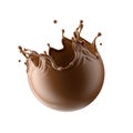 3d render, spherical shape liquid chocolate splash, cacao or coffee drink, splashing syrup, cooking ingredient. Abstract brown